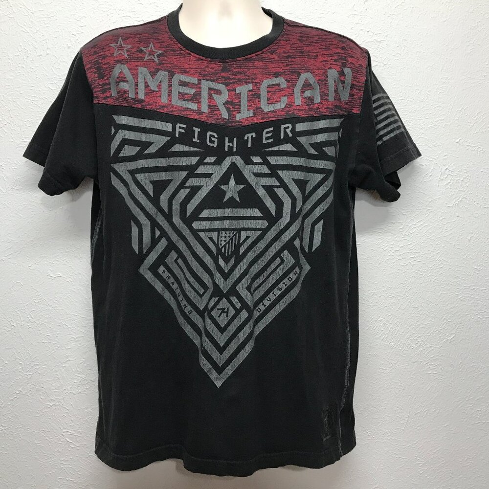 American Fighter T-Shirt Mens L Black Red‎ Short Sleeve Double Graphic MMA